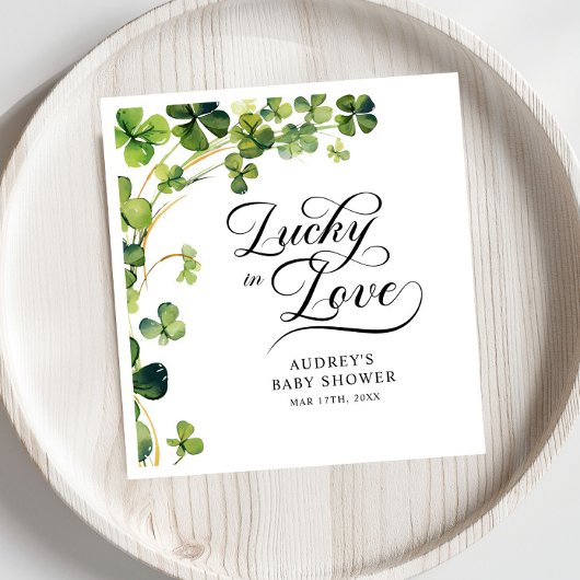Lucky in Love Bridal Shower Green Shamrock  Serviette