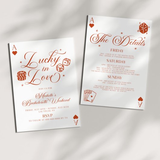 Lucky In Love Casino Bachelorette Weekend Party Einladung