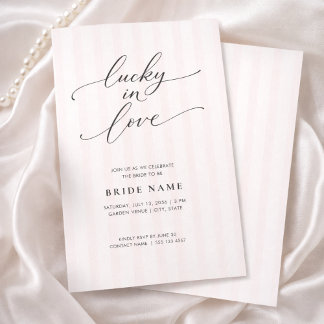 Lucky in Love Elegant Pink Stripe Bridal Shower Einladung