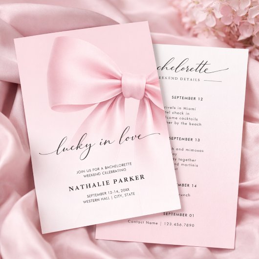 Lucky in Love Elegant Script Bachelorette Weekend  Einladung