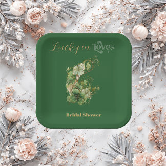  Lucky in Love Gold Glitter Shamrock Bridal Shower Pappteller
