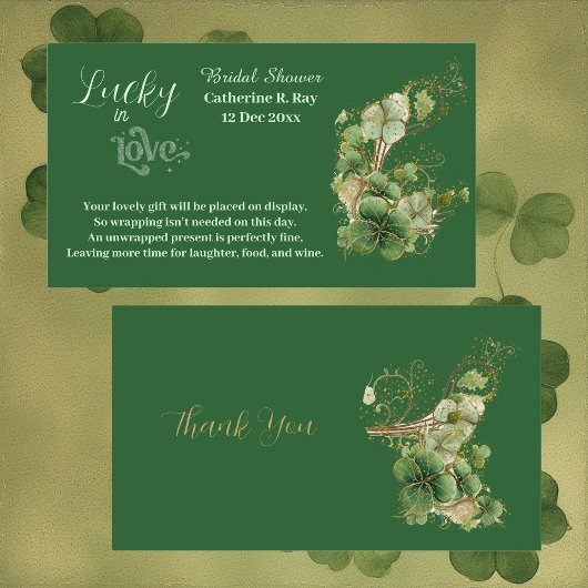  Lucky in Love Golden Green Shamrock Bridal Shower Begleitkarte