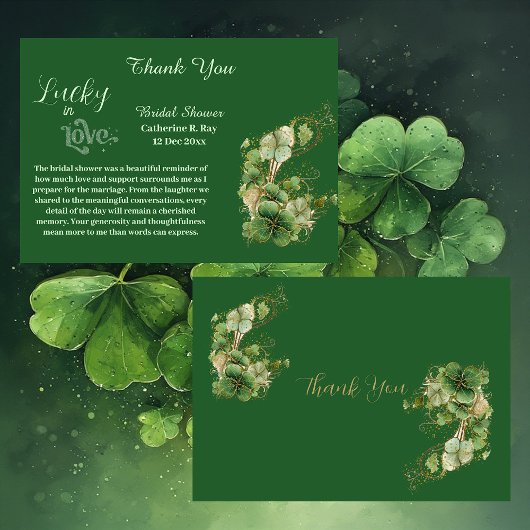 Lucky in Love Golden Green Shamrock Bridal Shower Dankeskarte