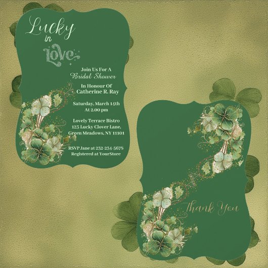 Lucky in Love Golden Green Shamrock Bridal Shower Einladung