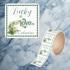 Lucky in Love Green Golden Shamrock Personalized Quadratischer Aufkleber