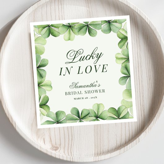 Lucky in Love Green Shamrock Bridal Shower  Serviette
