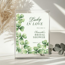 Lucky in Love Green Shamrock Bridal Shower Sign