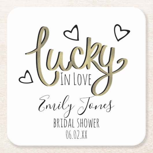 Lucky in Love Hearts Bridal Shower Rechteckiger Pappuntersetzer (Vorderseite)