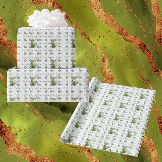 Lucky in Love Smaragdgrünes Kleeblatt Aquarell  Geschenkpapier