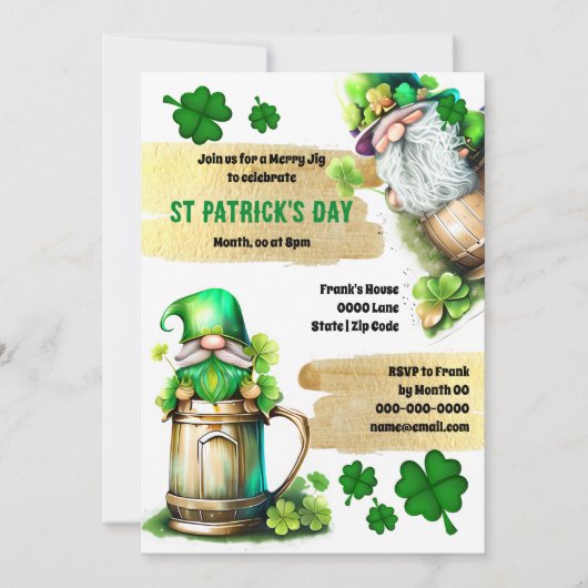 Lucky Irish Bierleprechaun Gnome Kleeblatt Klee Einladung (Vorderseite)