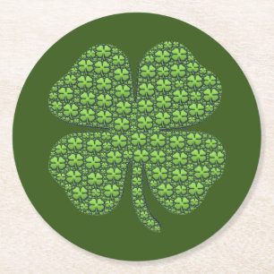 Lucky Irish Clover Dark Green Runder Pappuntersetzer