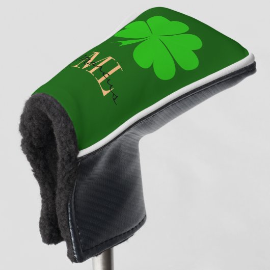 Lucky Irish Clover & Kleeblatt Golf mit Monogramm Golf Headcover (3/4 Vorderseite)