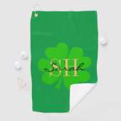 Lucky Irish Clover & Kleeblatt mit Monogramm / Gol Golfhandtuch (Insitu)