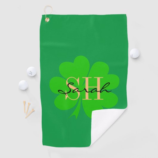 Lucky Irish Clover & Kleeblatt mit Monogramm / Gol Golfhandtuch (Insitu)