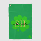Lucky Irish Clover & Kleeblatt mit Monogramm / Gol Golfhandtuch (Vorderseite)