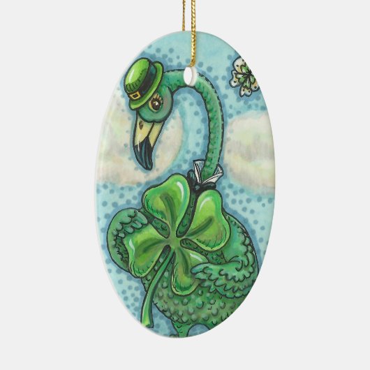 LUCKY IRISH GREEN FLAMINGO ORNAval Oval Keramik Ornament (Rechts)