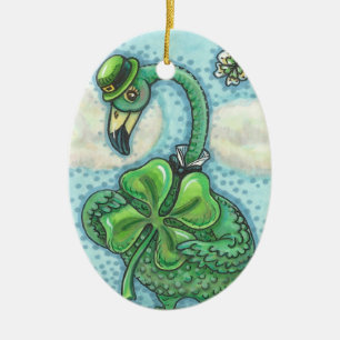LUCKY IRISH GREEN FLAMINGO ORNAval Oval Keramik Ornament