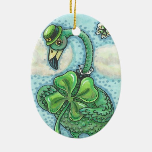 LUCKY IRISH GREEN FLAMINGO ORNAval Oval Keramik Ornament (Hinten)