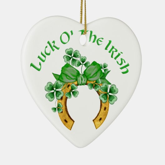 Lucky Irish Horseshoe und Kleeblätter Keramik Ornament (Rechts)