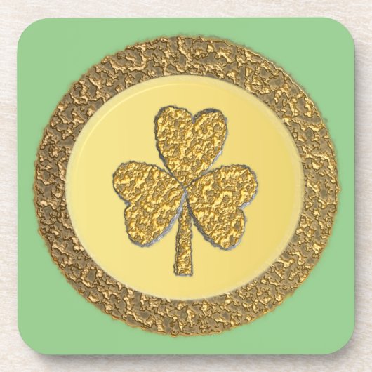 Lucky Irish Kleeblatt Gold Coin Getränkeuntersetzer (Vorderseite)