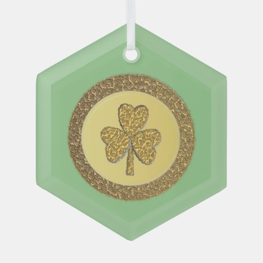 Lucky Irish Kleeblatt Gold Coin Ornament Aus Glas (Vorderseite)