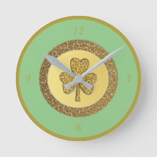 Lucky Irish Kleeblatt Gold Coin Runde Wanduhr