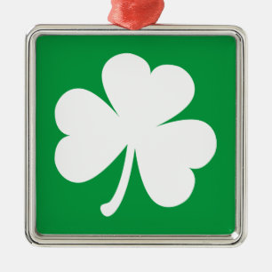 Lucky Irish Kleeblatt   Grün/Weiß Silbernes Ornament