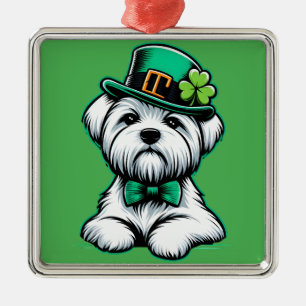 Lucky Irish Kleeblatt Maltese Dog St Patricks Day Ornament Aus Metall