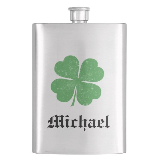 Lucky Irish Kleeblatt /Name hinzufügen Flachmann (Vorderseite)