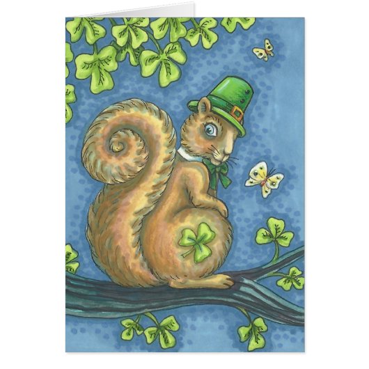 LUCKY IRISH LEPRECHAUN SQUIRREL GREETING CARD Vers (Vorne)