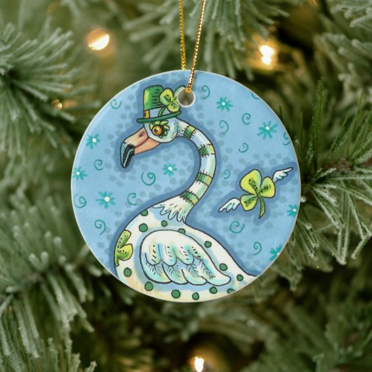 LUCKY IRISH POLKA DOT FLAMINGO, FUNNY BIRD 2021 KERAMIK ORNAMENT (Baum)