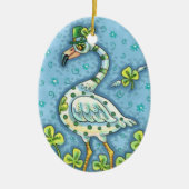 LUCKY IRISH POLKA DOT FLAMINGO, FUNNY BIRD 2021 KERAMIK ORNAMENT (Vorne)