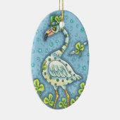 LUCKY IRISH POLKA DOT FLAMINGO ORNAval Oval Keramik Ornament (Rechts)