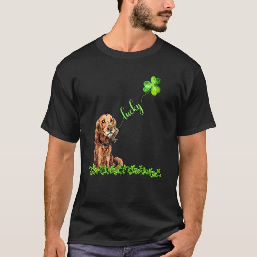 Lucky Irish Setter Dog Kleeblatt St Patrick's Day T-Shirt (Vorderseite)