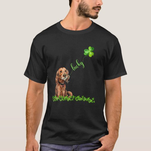 Lucky Irish Setter Dog Kleeblatt St Patrick's Day T-Shirt (Vorderseite)