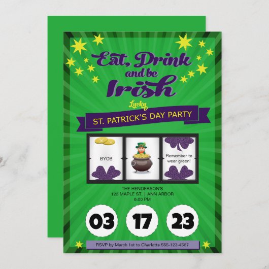 Lucky Irish St. Patrick's Day Party Einladung (Vorne/Hinten)