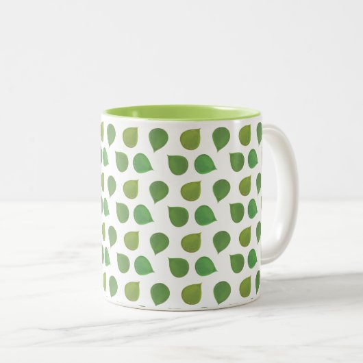 Lucky Jade Tree Green Blätter auf Weiß Zweifarbige Tasse (VorderseiteRechts)