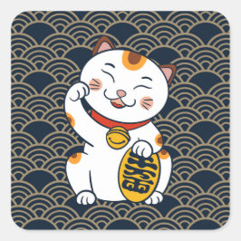 Lucky Japanisch Calico Cat | Maneki Neko Quadratischer Aufkleber