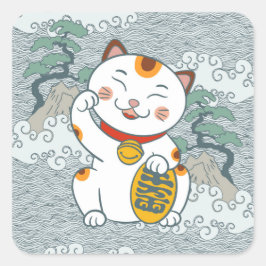 Lucky Japanisch Calico Cat | Maneki Neko Quadratischer Aufkleber