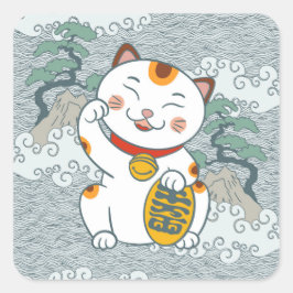 Lucky Japanisch Calico Cat | Maneki Neko Quadratischer Aufkleber