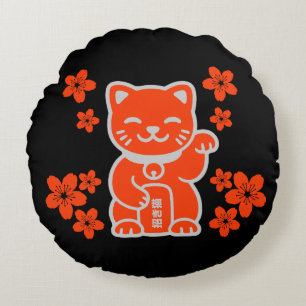 Lucky Japanisch Maneki-neko Rundes Kissen