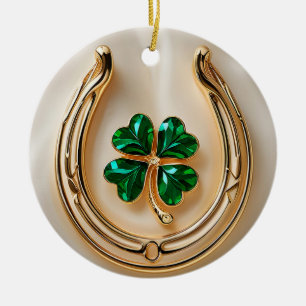 Lucky Klee mit Gold Horseshoe Keramik Ornament