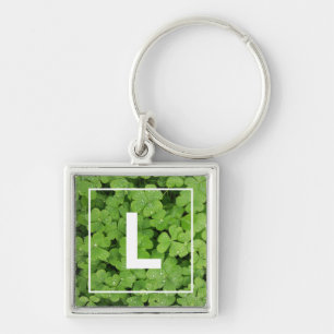 Lucky-Klee-Monogramm, grüne Wiesen-Regentropfen Schlüsselanhänger