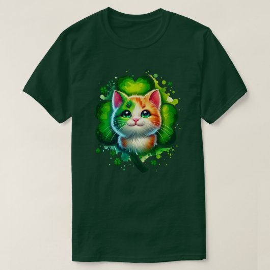 Lucky Kleeblatt Cat T - Shirt, St. Patricks T - Sh T-Shirt (Design vorne)