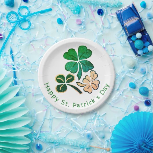 Lucky Kleeblatt Clover Happy St Patrick`s Day Pappteller (Party)