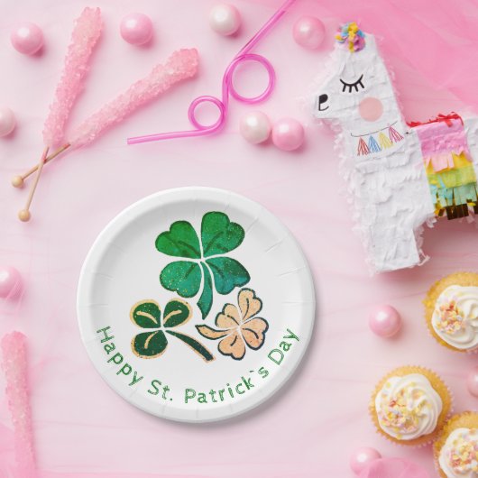 Lucky Kleeblatt Clover Happy St Patrick`s Day Pappteller (Party)