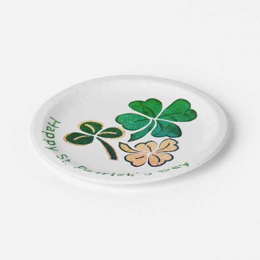 Lucky Kleeblatt Clover Happy St Patrick`s Day Pappteller (Schrägansicht)