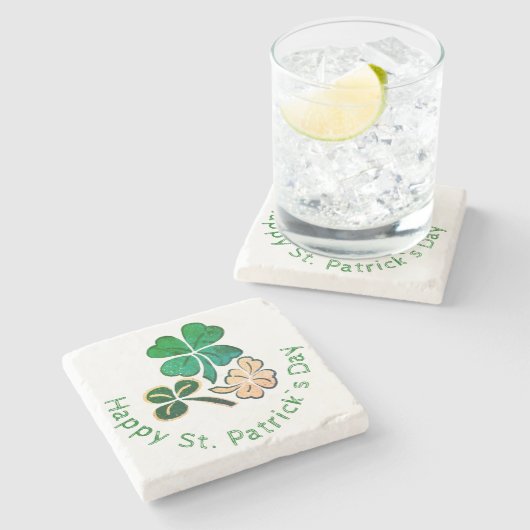 Lucky Kleeblatt Clover Happy St Patrick`s Day Steinuntersetzer (Seitenansicht)