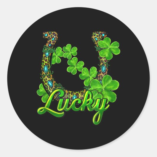 Lucky Kleeblatt Horseshoe Funny Horse St Patricks Runder Aufkleber (Vorderseite)