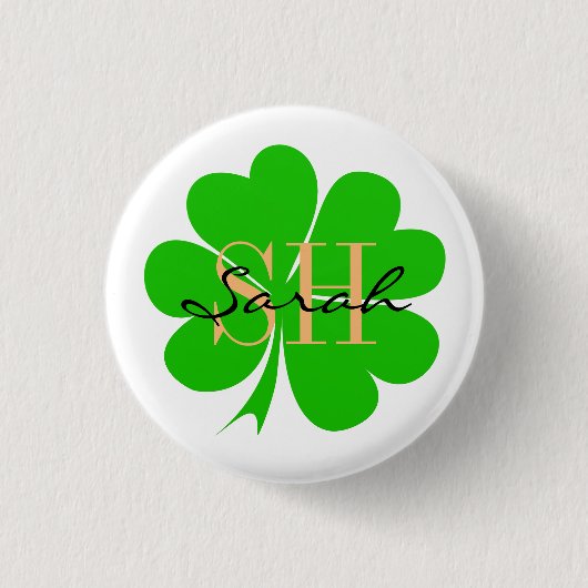 Lucky Kleeblatt mit Monogramm & Kleeblatt / irisch Button (Vorderseite)